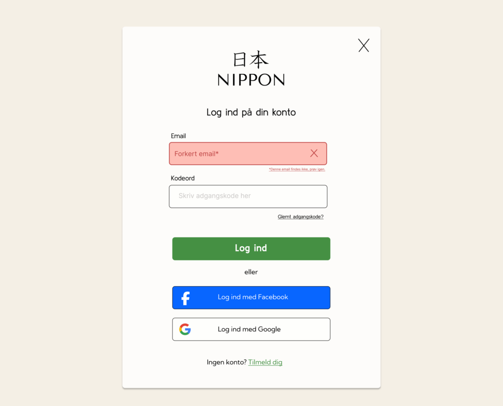 Nippon forkert login side
