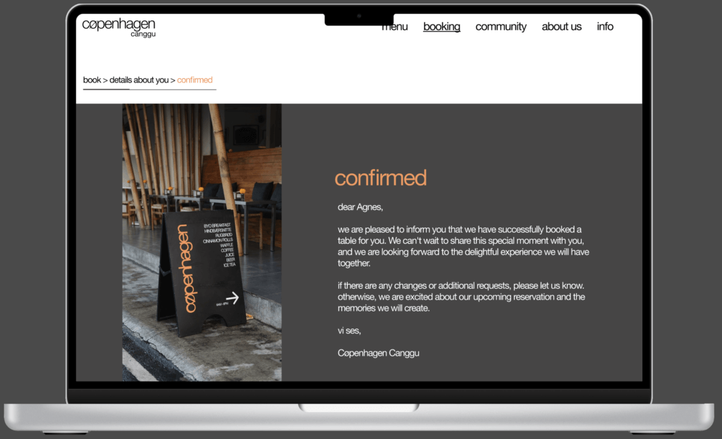 Cøpenhagen booking confirmation