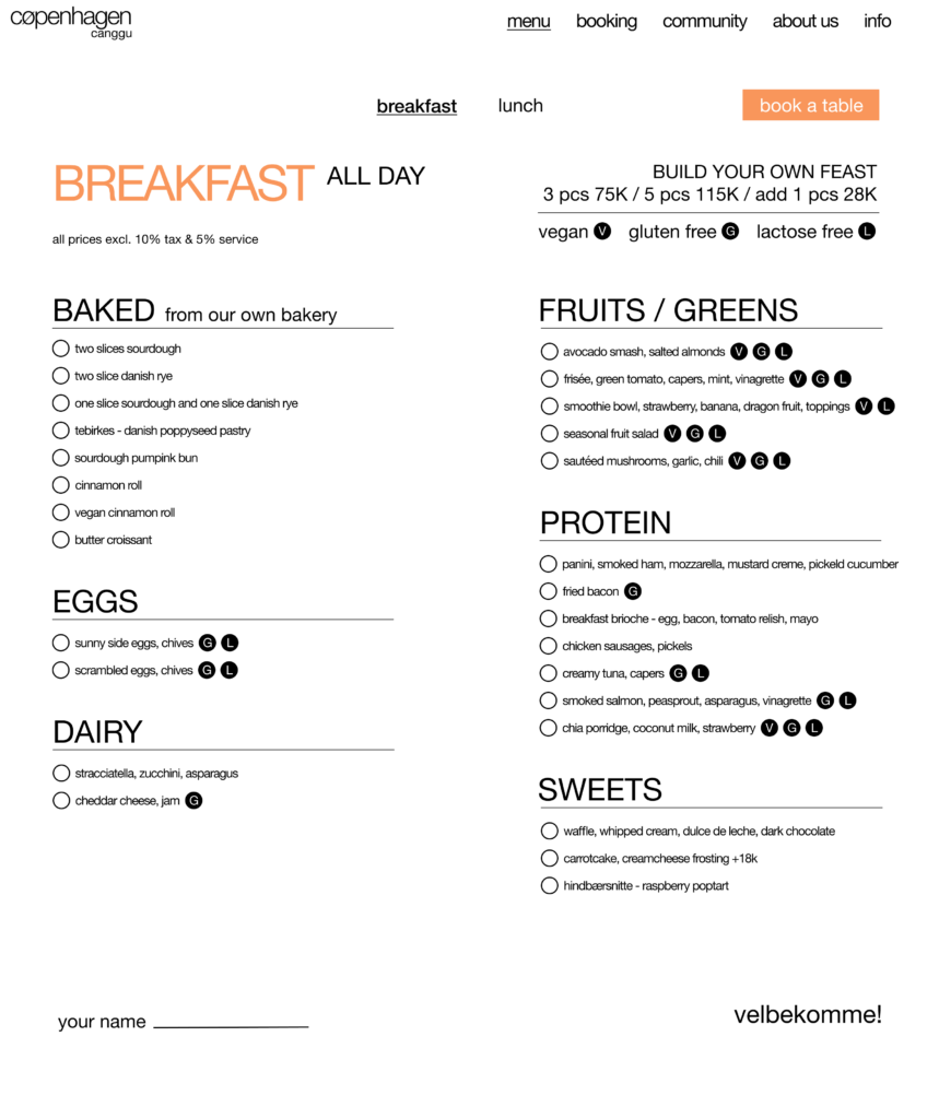 Cøpenhagen breakfast menu